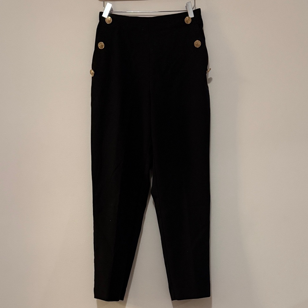 Zara Black High-Waisted Pants with Gold Buttons